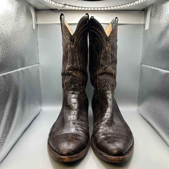 Lucchese Classics Caiman Belly Boots Men Size 12 D Brown Handmade in USA main image 9
